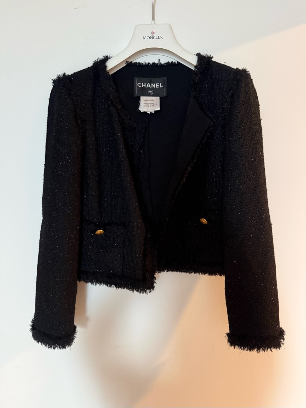 CHANEL Classic Black Tweed Cropped Jacket / Bolero Size 38